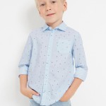 Πουκάμισο Mayoral γαλάζιο μακρυμάνικο σταμπωτό από βιώσιμο βαμβάκι για αγόρι