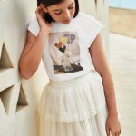 Μπλούζα Mayoral λευκή κοντομάνικη με στάμπα και απλικέ κορίτσι