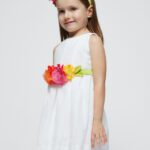 Mayoral Φόρεμα με ζώνη λουλούδια λευκό